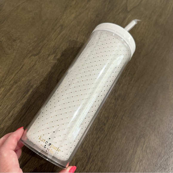 NWT Kate Spade New York Yes Tumbler with Straw White and Gold - Picture 6 of 9